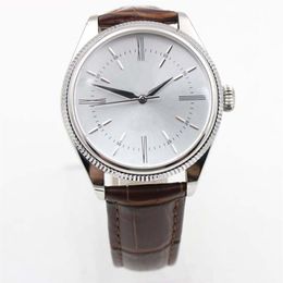 Brand New Cellini Time Date White Gold White Index Dial Domed & Fluted Double Bezel Black Leather Bracelet Solid Back Dress Watch 3166