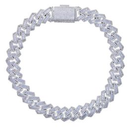 Chokers Iced Out Bling 19mm Baguette CZ Heavy Chunky Cuban Link Chain Necklace Silver Colour 5A Zircon Choker Hip Hop Men Women Jew253y