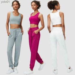 Women's Tracksuits Two Pieces Workout Yoga Suit Women Solid Colour Breathable Running Sportswear Sexy Bra Joggers Pants Athletic Wear Gym ClothesL231017