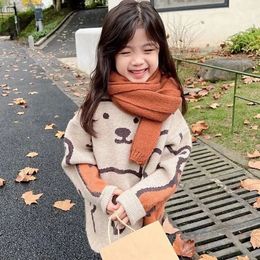 Pullover Autumn Kids Knitted Print Panda Sweater for Girls Irregular O Neck Christmas Sweater Toddler Baby Pullover Sweaters Coat 231017