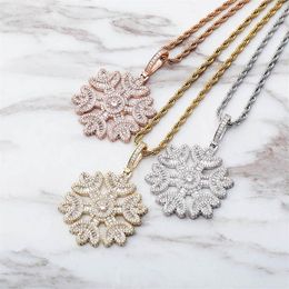 Hip Hop Micro Paved CZ Stones Bling Iced Out Snowflake Pendants Necklaces for Men Women Charm Rapper Jewelry Gifts250O