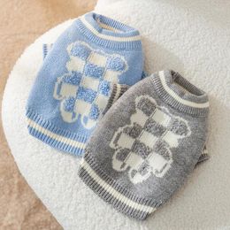 Dog Apparel Checkered Bear Knit Autumn/Winter Pet Sweater Cartoon Teddy Warm Clothes Comfortable Supplies