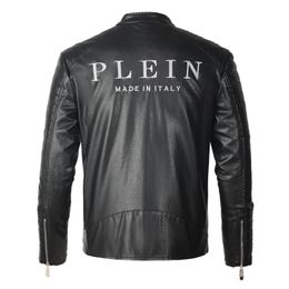플레인 베어 겨울 가을 남자 코트 재킷 슬림 한 가짜 가죽 오토바이 pu faur jacket