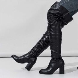 Spring autumn New High Top Side Zipper Over Knee Long Boots Mature Women Pu Round Toe Motorcycle Thick Heel 230922