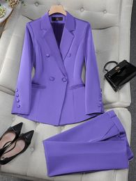 Women's Two Piece Pants Fashion Office Ladies Formal Pant Suit Set Women Blue Pink Yellow Female Business Work Wear 2 Blazer Jacket And