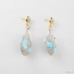 Dangle Earrings ZHEN-D Jewellery Natural Blue Larimar Cubic Zirconia CZ Pave Shining Beautiful Grace Gift Valentine's Day For Girl Women