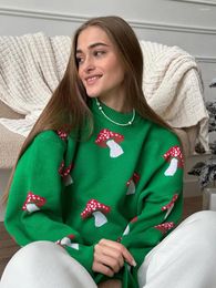 Women's Sweaters Printed Loose Sweater Women Knitted Oversized O-neck Contrasting Colours Autumn Winter Pullover Female Colourful Jumper