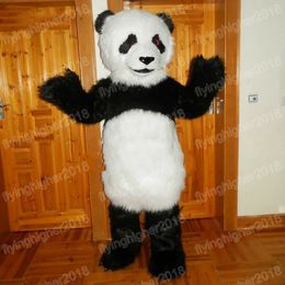 Halloween Long Hair Panda Mascot Costume Adult Size Cartoon Anime theme character Carnival Unisex Dress Christmas Fancy Performance Party Dress