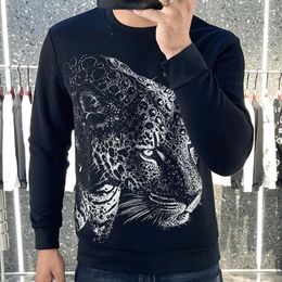 Men's Hoodies 2023animal Leopard Pattern Drilling Tshirt Top Fashion Brand Long Sleeve T-shirt For Men Social Club Outfits Tee Shirt Homme