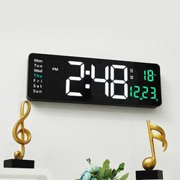 Wall Clocks Wall-mounted Digital Wall Clock Remote Control Temp Date Week Display Power Off Memory Table Clocks Dual Alarm Large LED Decor 231017