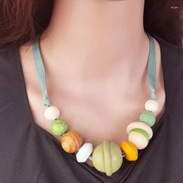 Pendant Necklaces Vintage Handmade Wood Beads Adjustable Long Choker Necklace For Women Boho Jewellery