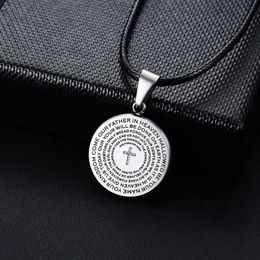 Pendant Necklaces Modyle 2021 Leather Chain Silver Color Cross Prayer Necklace For Man The 's Catholic Jewelry Whole225q