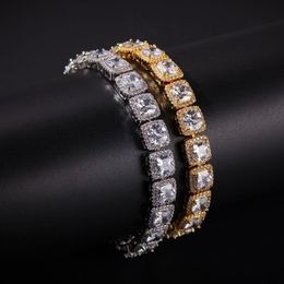 Hip Hop Cube Square Stones Chain Bracelet for Men Women Gold Silver Color Micro Pave Cubic Zircon 10mm266W