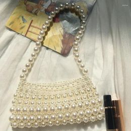 Evening Bags Vintage French Romantic Pearl Hobos For Women Handmade Designer Hollow Out Long Beaded Chain Woven Underarm