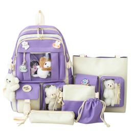 School Bags 5pcs Sets Children's School Backpack Kawaii Women's Bagpack Bookbag Laptop Bag For Teens Girls Mochilas Students Sac 231016