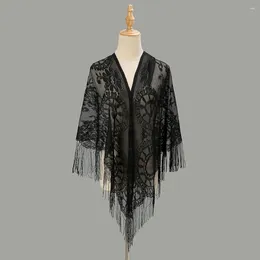 Scarves Women Triangle Tassels Lace Scarf Hollow Mesh Floral Printed Elegant Evening Party Shawl Sheer Sunscreen Wraps