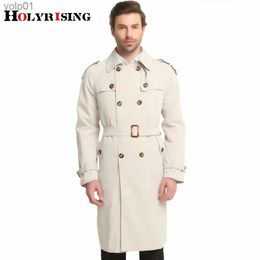 Men's Wool Blends Holyrising S-6XL Long Trench Coat Men Classic Fashion British Leisure Slim Fit Windbreaker Double Breasted Solid Beige Wind CoatL231017