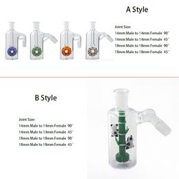 A/B Style 5.2" Ash Catcher with Showerhead Dropdown Recycler Glass Bong Dab Rig Smoking Water Pipes Bubbler Colorful Panda-themed Donut Design