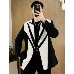 Men's Suits XS-6XL Male Blazers Black White Patchwork Suit Jacket Costume Spring Autumn High-End Plus Size Loose Contrast Colour