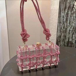 Women Purses And Handbags Sparkling Diamonds Transparent Handmade Braided Rope Small Square Bag Underarm Clutch