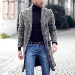 Men's Wool Blends Slim Fashion Medium Long Woollen Windbreaker Double Row Button Leather Slim Coat Autumn and Winter 2022 Woollen Coat Personality T231017