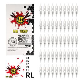 Tattoo Needles BIGWASP 50pcs/Box White Tattoo Needles Cartridges Mix Assorted RL Tattoo Needles Tattoo Supplies for Tattoo Machine 231012