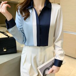 Luxury Designer Button up Silk Shirt Woman Contrast Colour Satin Blouses Autumn Winter Chic Lapel Runway Shirts 2023 Office Ladies Long Sleeve Casual Versatile Tops