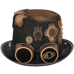 Wide Brim Hats Bucket Hats Halloween Retro Unisex Steam Gear Punk Gothic Top Hat Goggle Removable Ear Hat Holiday Party Decoration 231016