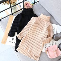 Pullover Baby Girl Knitted Ribbed Sweater Long Autumn Winter Spring Toddler Child Long Sweater Pullover Turtleneck Baby Clothes 2-7Y 231017