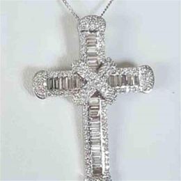 Handmade Long Cross pendant necklace 925 Sterling silver 5A zircon Cz Party wedding Cross Pendant for women men Hiphop Jewelry236F