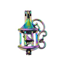 10pcs Rainbow Colour Fun bird cage Pearl Cage Beads CageLocket Pendant Essential Oil Diffuser DIY Jewellery Locket For OysterPearls209t