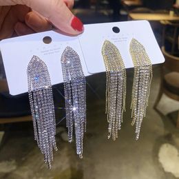 Stud 2023 Classic Shiny Crystal Clip on Earrings Ladies Exaggerated Long Tassels Colorful Non Pierced Jewelry 231016