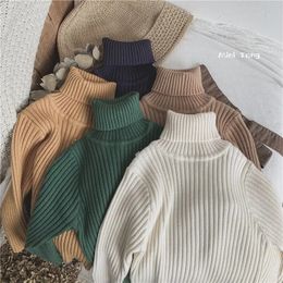 Pullover Korean Children Pit Stripes Stretch Turtleneck tröja Män och kvinnor Baby Basic Warm Knit tröja Vinter Baby Tröja 231017
