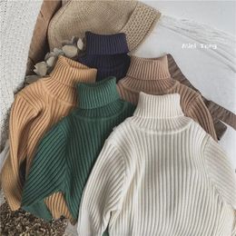 Pullover Korean Children Pit Stripes Stretch Turtleeck Sweater Mężczyźni i kobiety Baby Podstawowy ciepły dzianin Sweter Winter Baby Sweter 231017