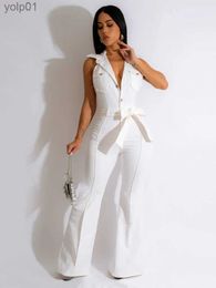 Women's Jumpsuits Rompers Sleeveless Jumpsuits for Women White Sexy Halter V Neck Button Up Backless Bodycon Cocktail Evening Party One Piece OutfitsL231017