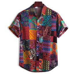 Men's Colourful Short Sleeve Loose Buttons Hawaiian Casual Shirt Beach Blouse Plus Size Printed Shirts 2020 Summer Chemise Hom2420