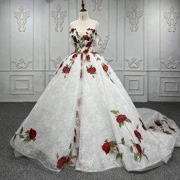 Luxury White Sweetheart Quinceanera Dress Applique Flower Sleeveless Sweep Train Ball Gown Sweet 16 Dresses 15 Anos