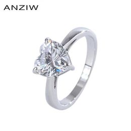 Sterling Silver Heart-Shaped Cut Lab Created Diamond Simple Classic Engagement Ring Adjustable For Women Jewellery Gifts Cluster Rin243T