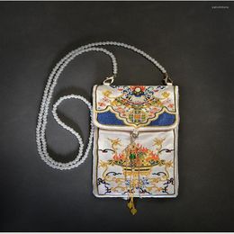 Jewellery Pouches Hanfu Handbag Double Embroidered Bag Purse Retro Chinese Style Fairy Pearl Chain Square Daily Versatile238V