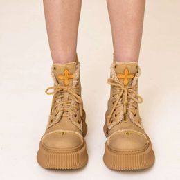 designer shoes SMFK Black Biscuit Desert Boots Heavy Water Wash Natural Vegetable Tanned Cowhide Canvas Martin Boots