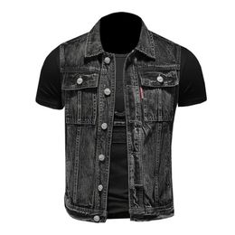 Men's Vests S-5XL Denim Vest Men Sleeveless Jacket Casual Jeans Coat Ripped Slim Fit Male Waistcoat Turn-down Collar Streetwe287a