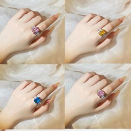 Cluster Rings Fashion Overthrow Stone Inlaid Pink Diamond Ring Niche Design Square Party Birthday Jewelry Gift