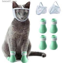 Cat Costumes Cat Silicone Cat Claw Covers Muzzle Set Adjustable Breathable Pet Supplies For Bathing Grooming Trimming YQ231017