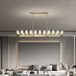 Pendant Lamps All Copper Crystal Living Room Chandelier Modern Minimalist Designer LED Strip Light Dining Luxury