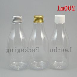 200ml Clear Plastic Bottles Have The Aluminium Lid of Three Colors: White/Gold/Silver, Refillable For Cosmetics Pack Amapg