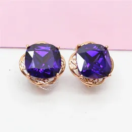 Stud Earrings 585 Purple Gold Fashionable Inlaid Gem Square For Women Plated 14K Rose Earings Wedding Jewelry