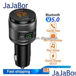 Jajabor Bluetooth 5.0 Car Kit Hands Fm Transmitter Music Mp3 Player Dual Usb Qc3.0 Quick Charge Support U Disc Playback C57 Drop Del