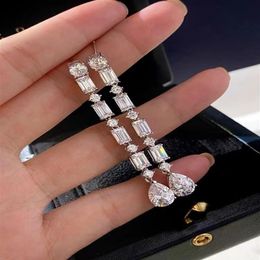 Choucong Top Sell Water Long Drop Diamond Dangle Earring 925 sterling silver Wedding Drop Earrings for Women Bridal Promise Engage287l