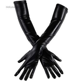 Fingerless Gloves Women Sexy Wet Look Long Gloves for Costume Cosplay Long Patent Leather Gloves Elbow Length Long Gloves for Wedding EveningL231017
