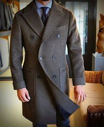 남성 양모 블렌드 코트 긴 옷깃 이중 브레스트 겨울 캐주얼 패션 편안한 통근 슬림 디자인 231016